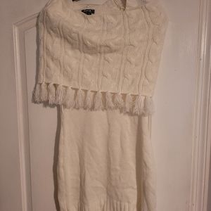 White sweater dress with attached scarf